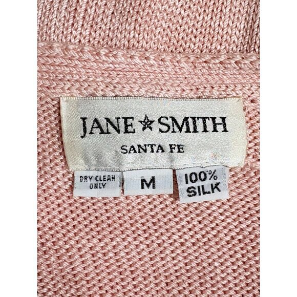 Vintage Jane Smith Santa Fe Silk Pink Cardigan Sweater Black Floral M Women's - Picture 6 of 6
